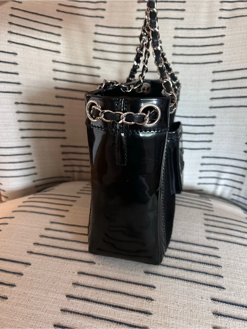 Chanel Black Patent & Pony Hair Vintage Chain-Handle Tote